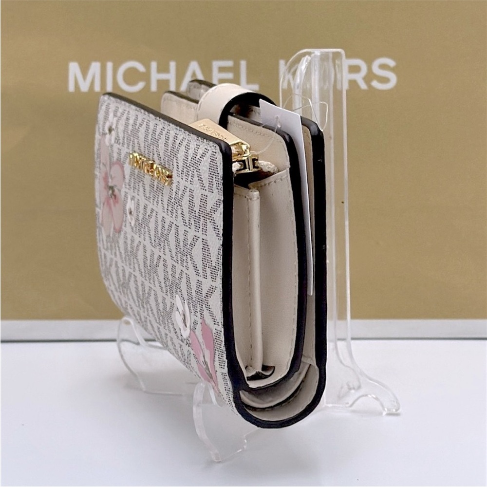Michael Kors Jet Set Medium Floral Embellished Signature Logo Bi-fold Wallet NWT - Picture 3 of 16